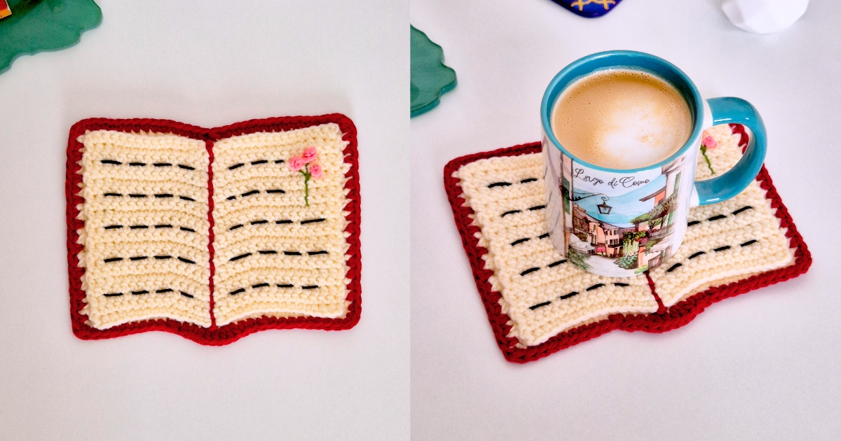 Cute Book Crochet Coaster Pattern Free for Book Lovers